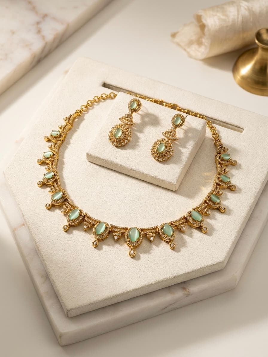 Mint Cascade Necklace & Earring Set