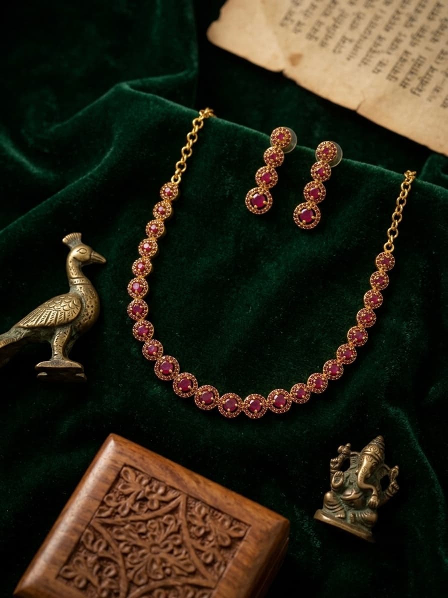 Ruby Halo Necklace & Earring Set